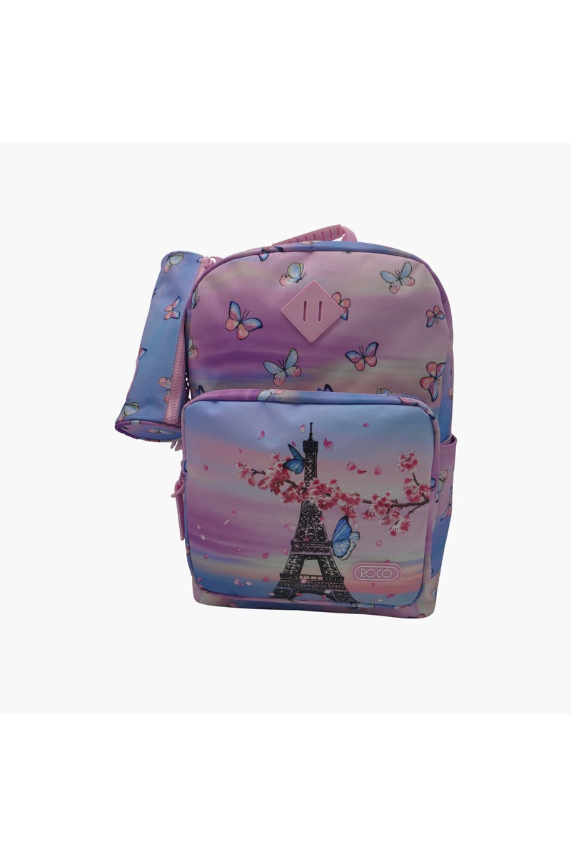 ROCO Paris Graphic Print Backpack with Pencil Pouch - 17 inches - Image 5
